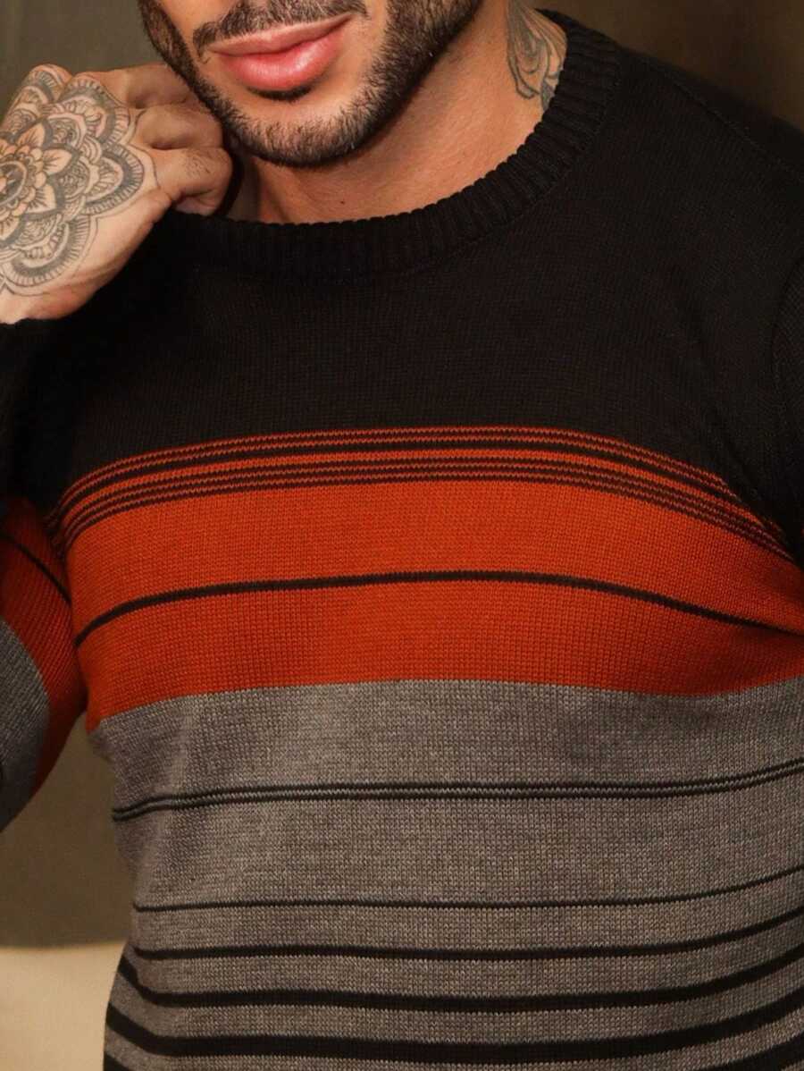 Suéter Masculino Tricô Listrado Texturizado