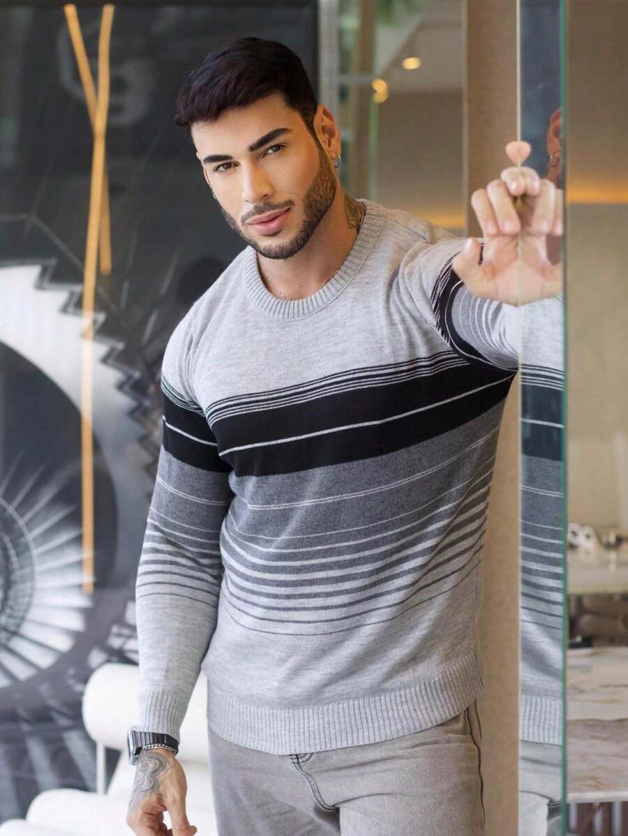 Suéter Masculino Tricô Listrado Texturizado