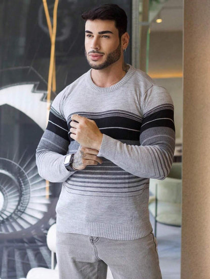 Suéter Masculino Tricô Listrado Texturizado