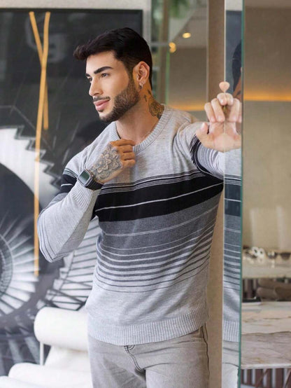 Suéter Masculino Tricô Listrado Texturizado