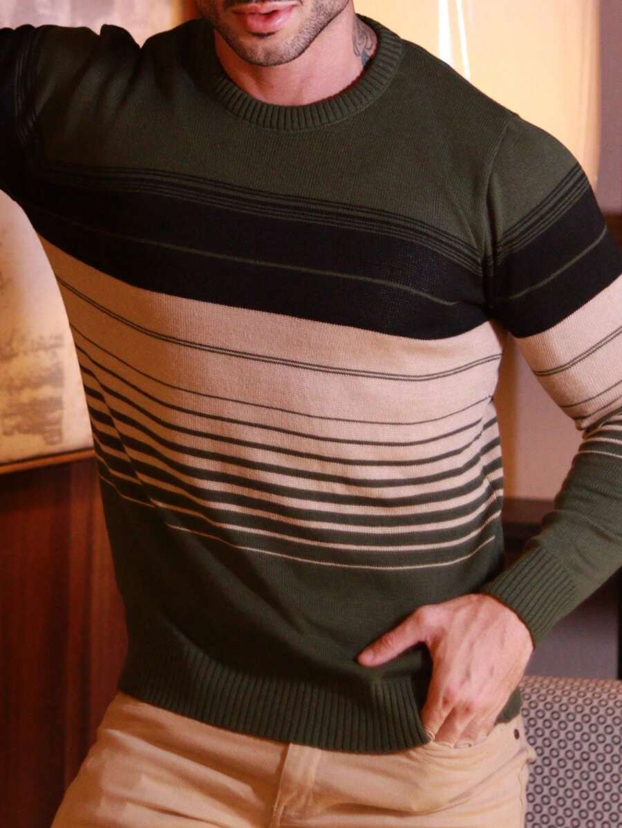 Suéter Masculino Tricô Listrado Texturizado