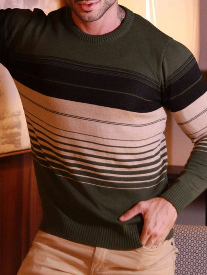 Suéter Masculino Tricô Listrado Texturizado