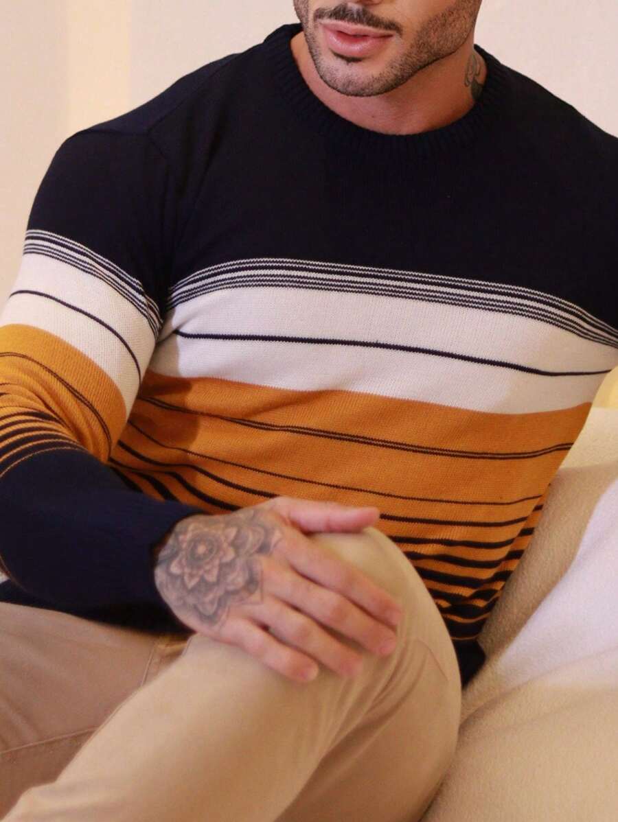 Suéter Masculino Tricô Listrado Texturizado