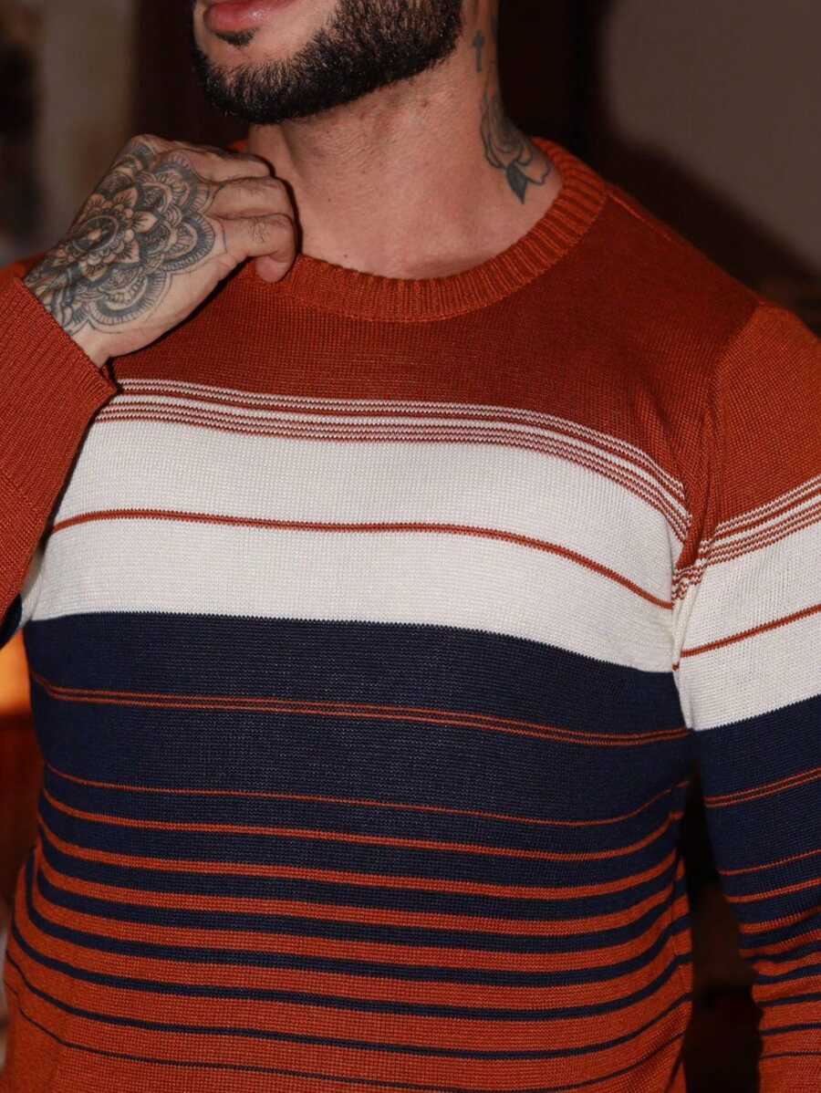 Suéter Masculino Tricô Listrado Texturizado