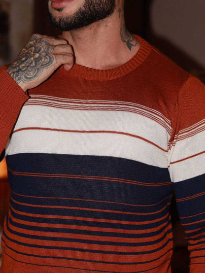 Suéter Masculino Tricô Listrado Texturizado
