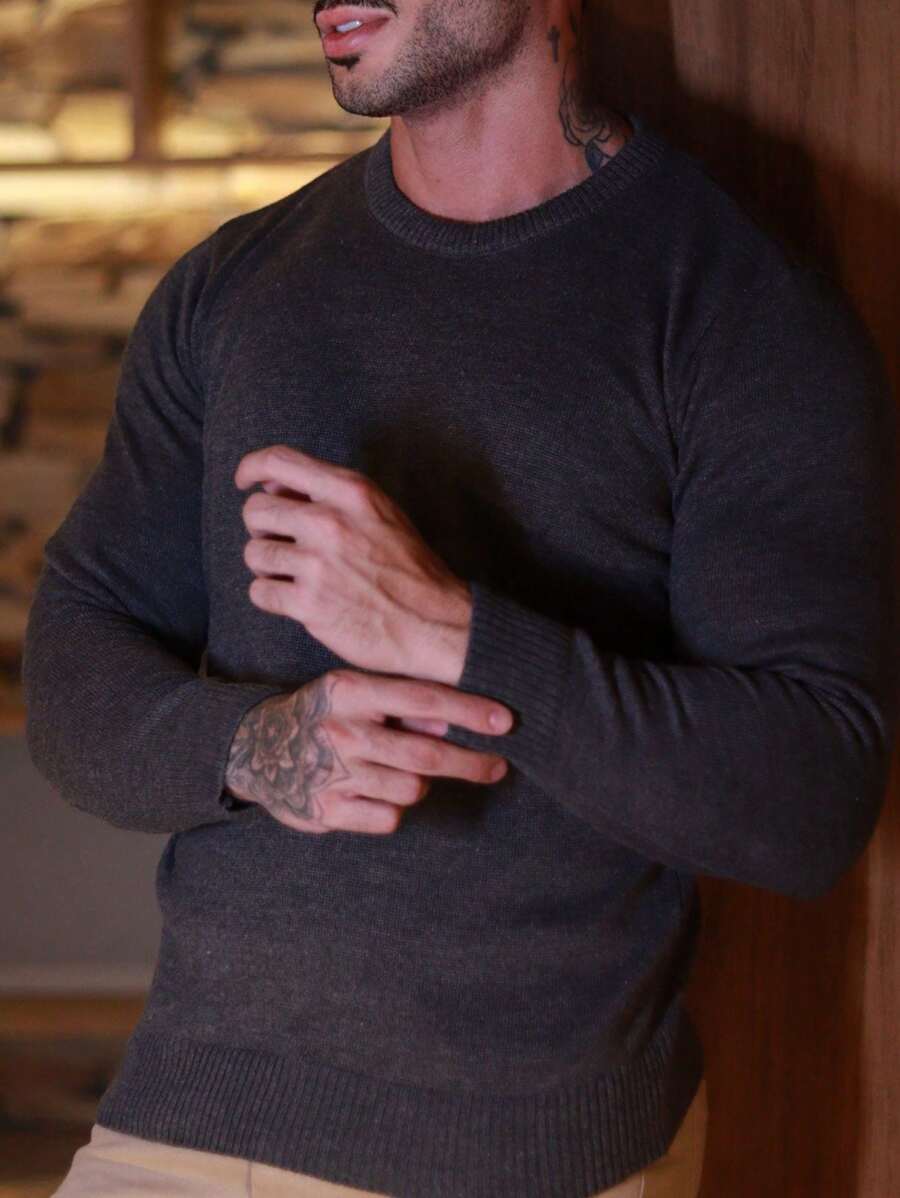 Suéter Masculino Tricô Gola Redonda Slim Fit