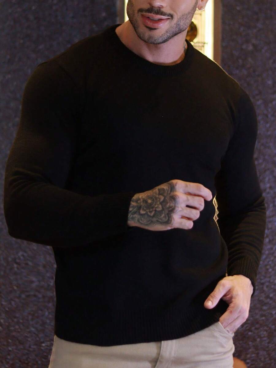 Suéter Masculino Tricô Gola Redonda Slim Fit