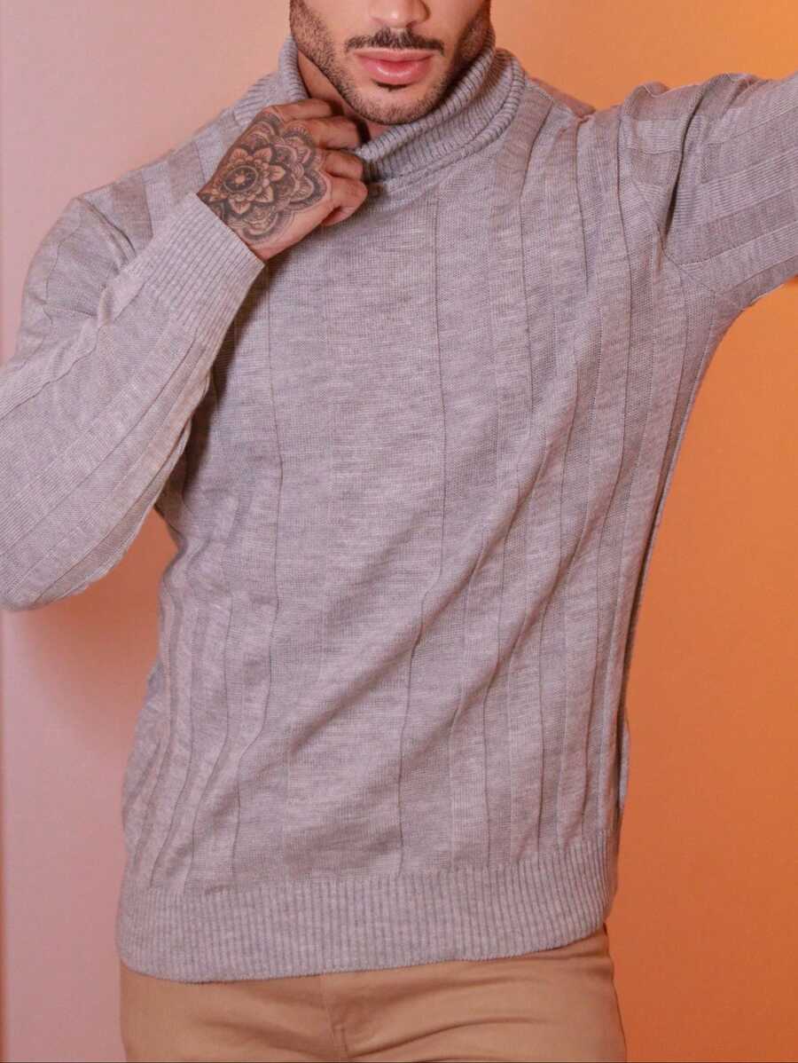 Suéter Masculino Tricô Gola Alta Slim Fit