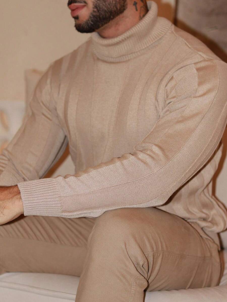 Suéter Masculino Tricô Gola Alta Slim Fit