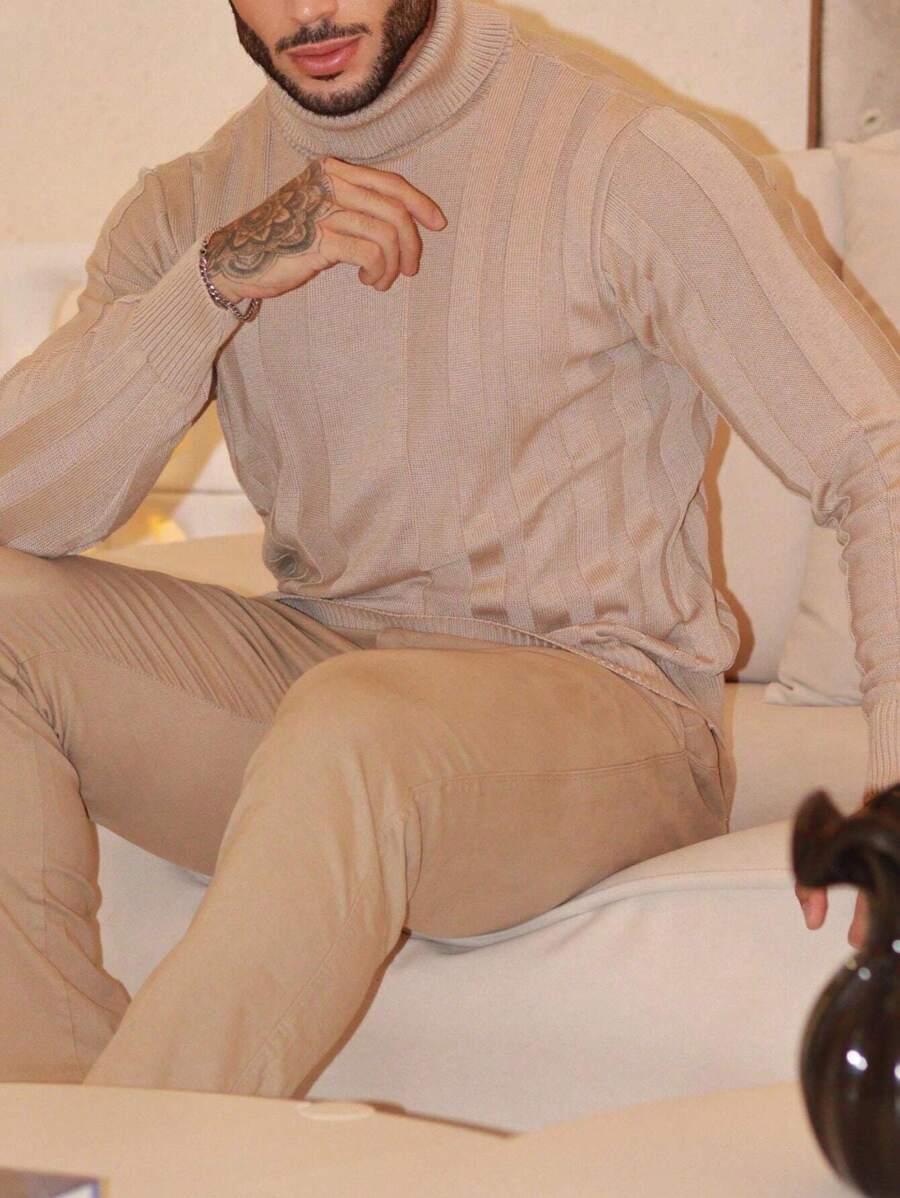 Suéter Masculino Tricô Gola Alta Slim Fit