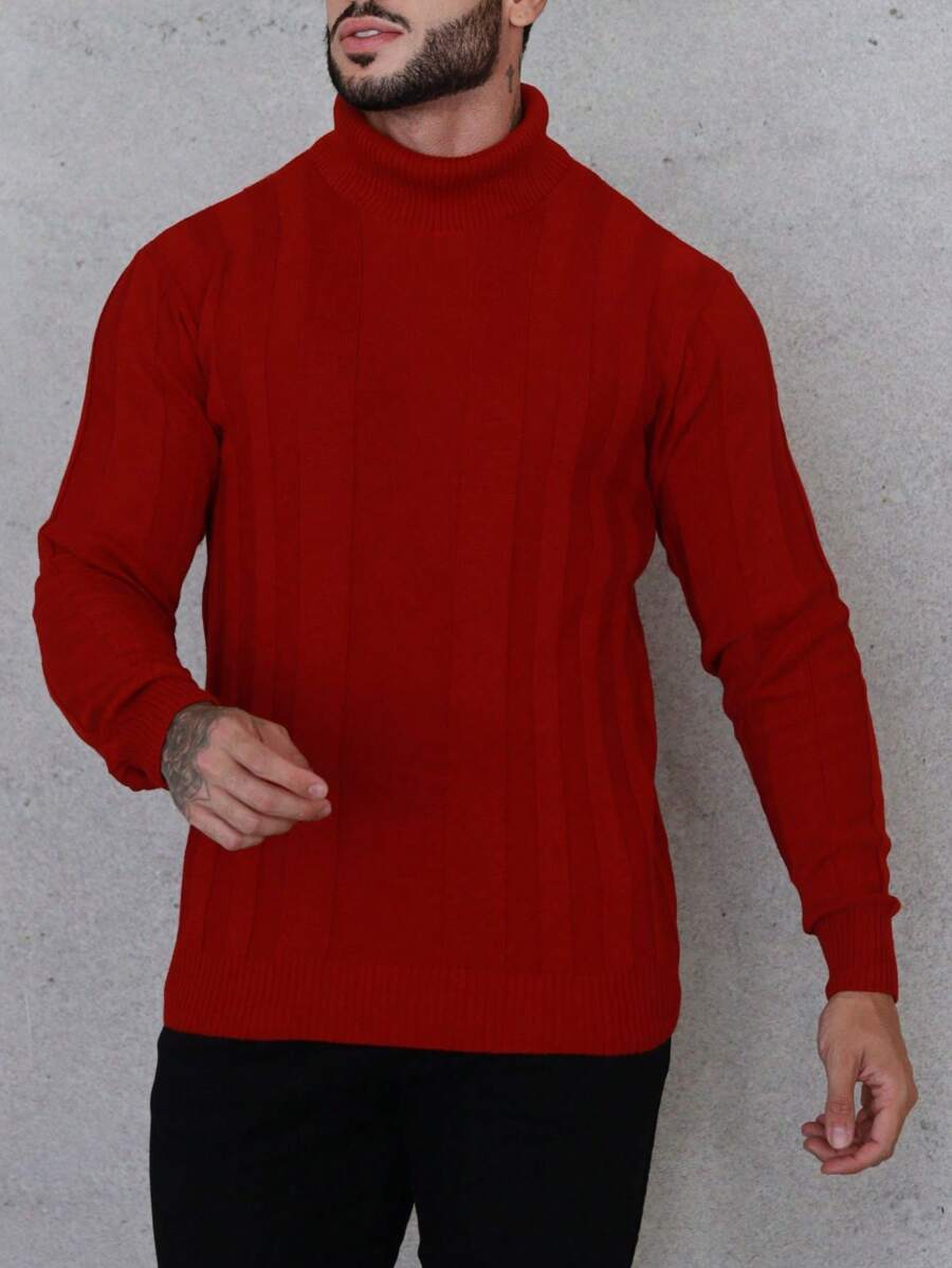 Suéter Masculino Tricô Gola Alta Slim Fit