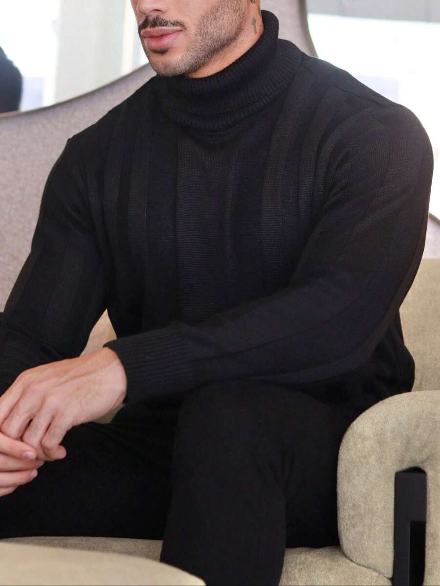 Suéter Masculino Tricô Gola Alta Slim Fit