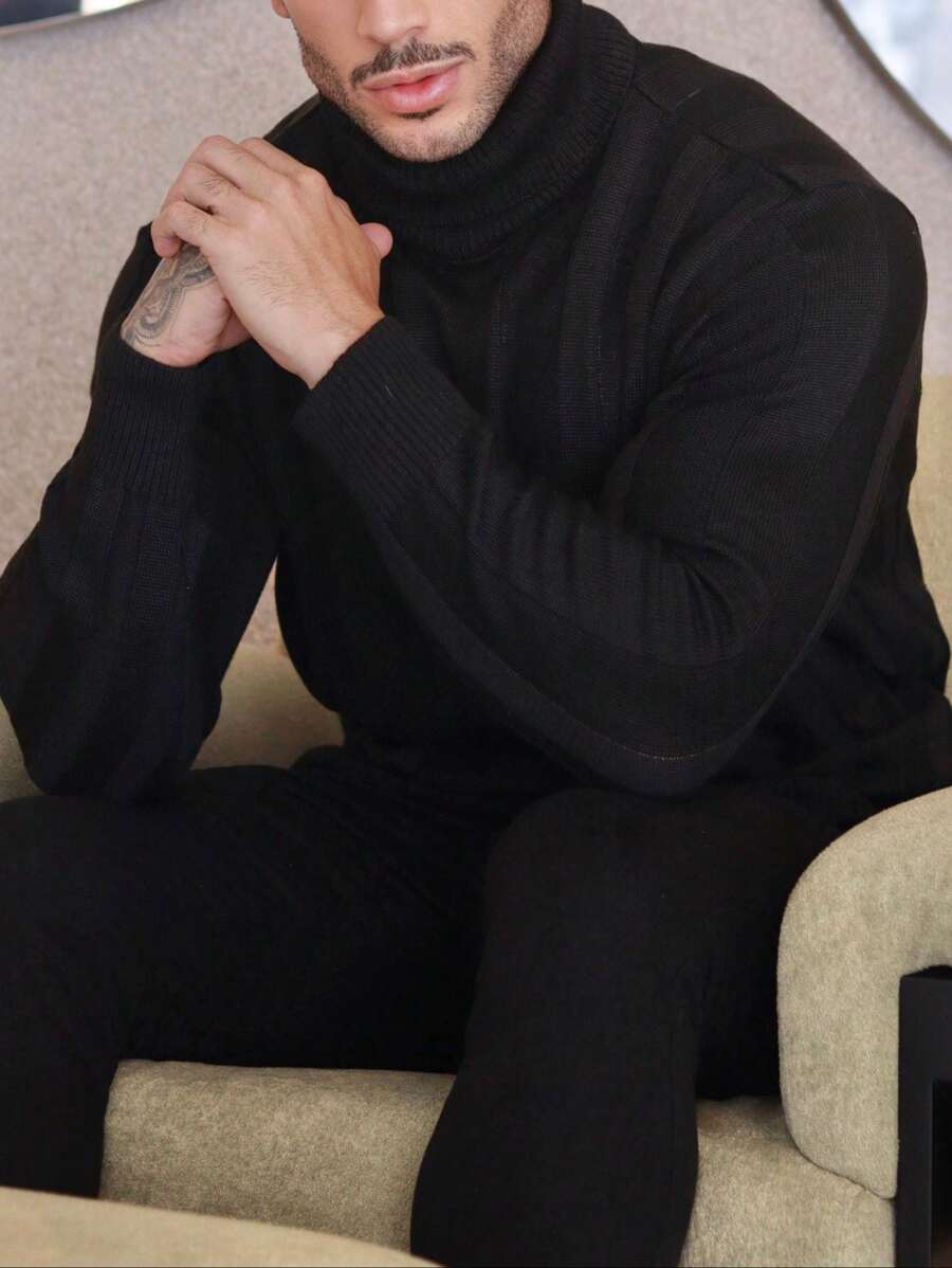 Suéter Masculino Tricô Gola Alta Slim Fit