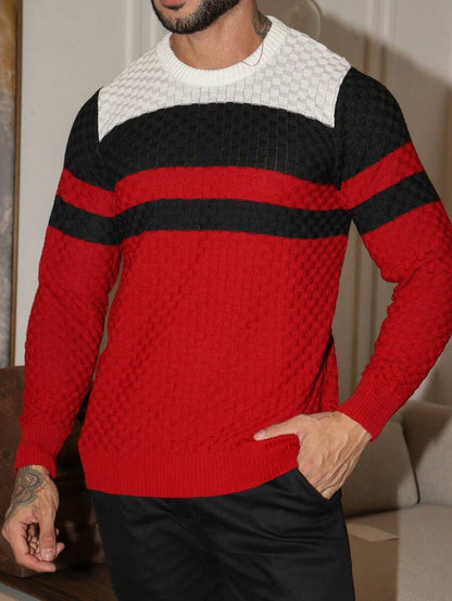 Suéter Masculino Tricô Listrado Gola Redonda