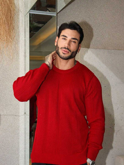 Suéter Masculino Tricô Texturizado Gola Redonda