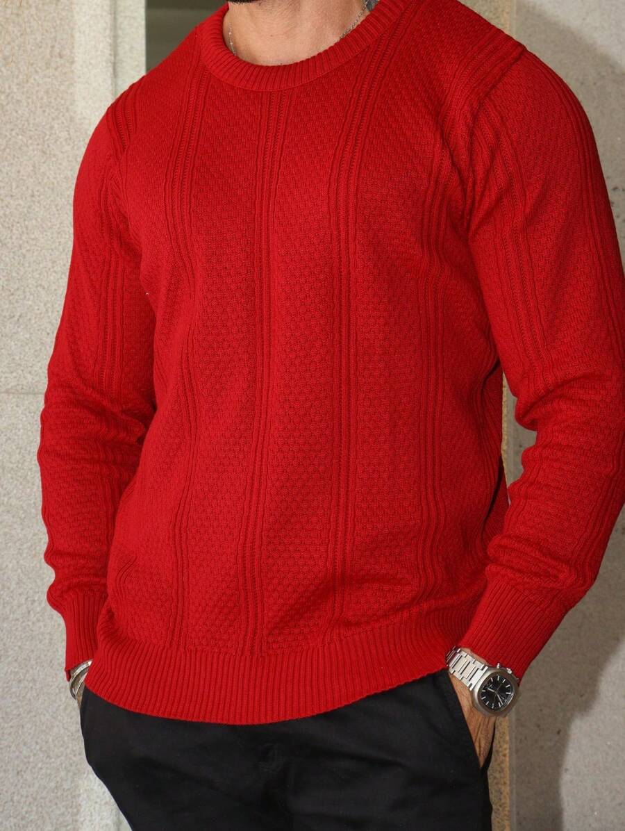 Suéter Masculino Tricô Texturizado Gola Redonda