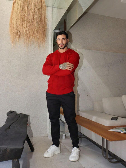 Suéter Masculino Tricô Texturizado Gola Redonda