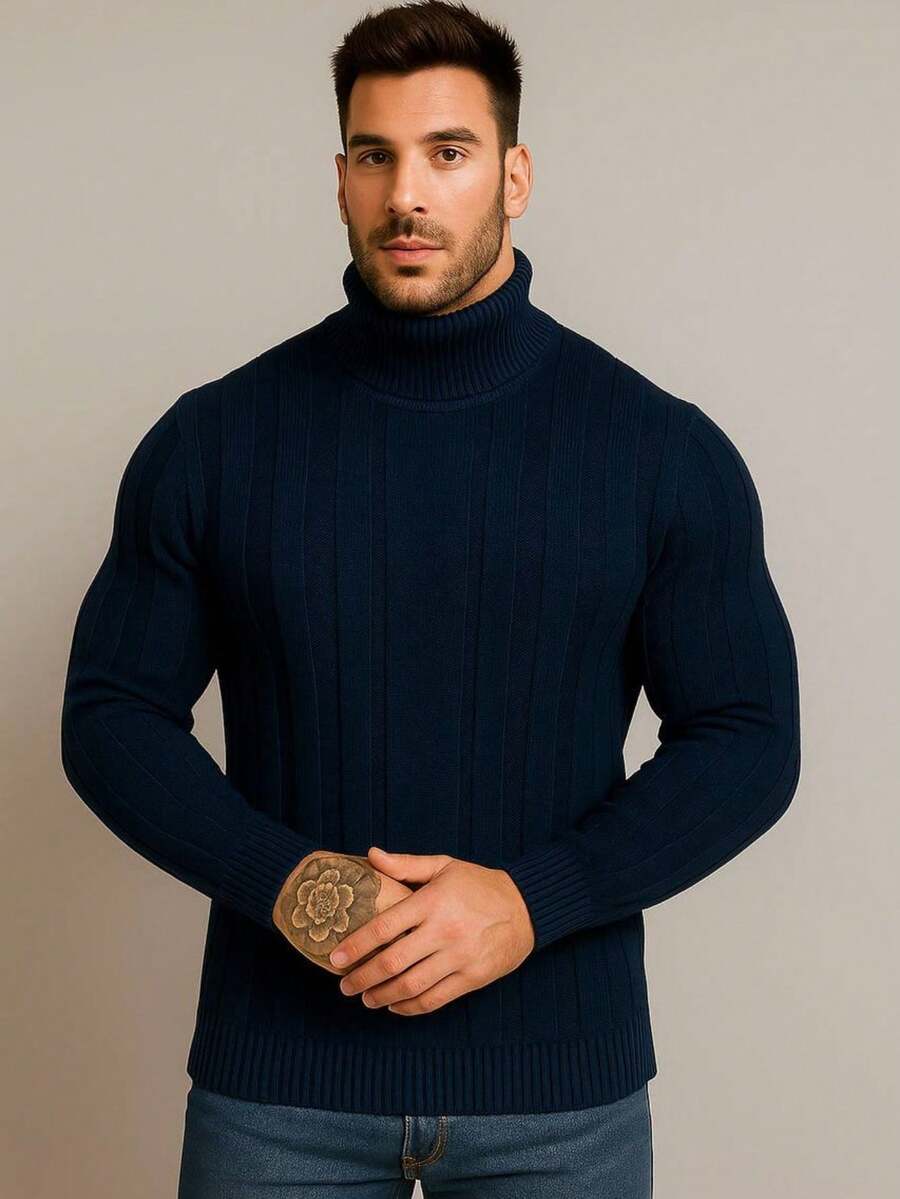 Suéter Masculino Tricô Gola Alta Slim Fit