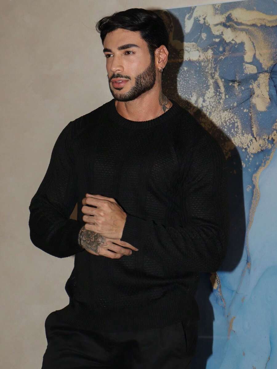 Suéter Masculino Tricô Texturizado Gola Redonda