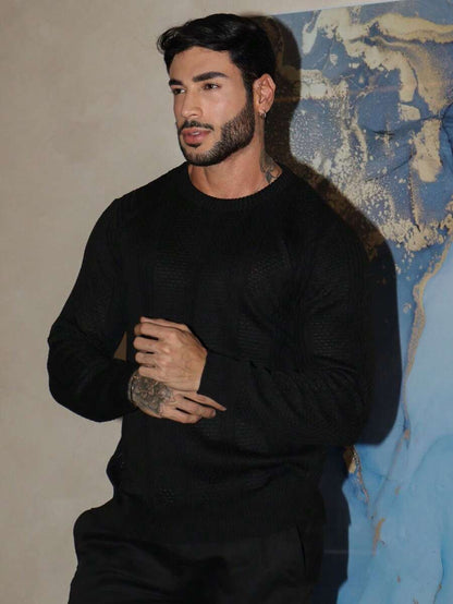 Suéter Masculino Tricô Texturizado Gola Redonda