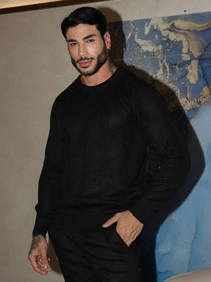 Suéter Masculino Tricô Texturizado Gola Redonda