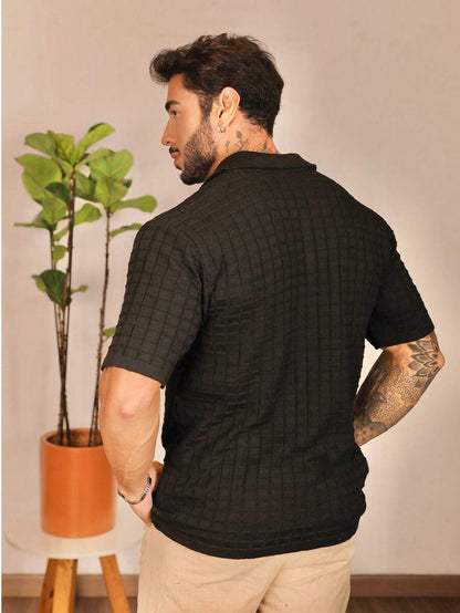 Camisa Oversized Masculina Tricô Texturizada Manga Curta