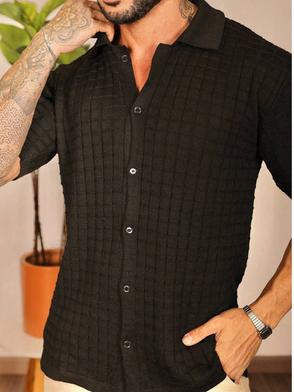 Camisa Oversized Masculina Tricô Texturizada Manga Curta