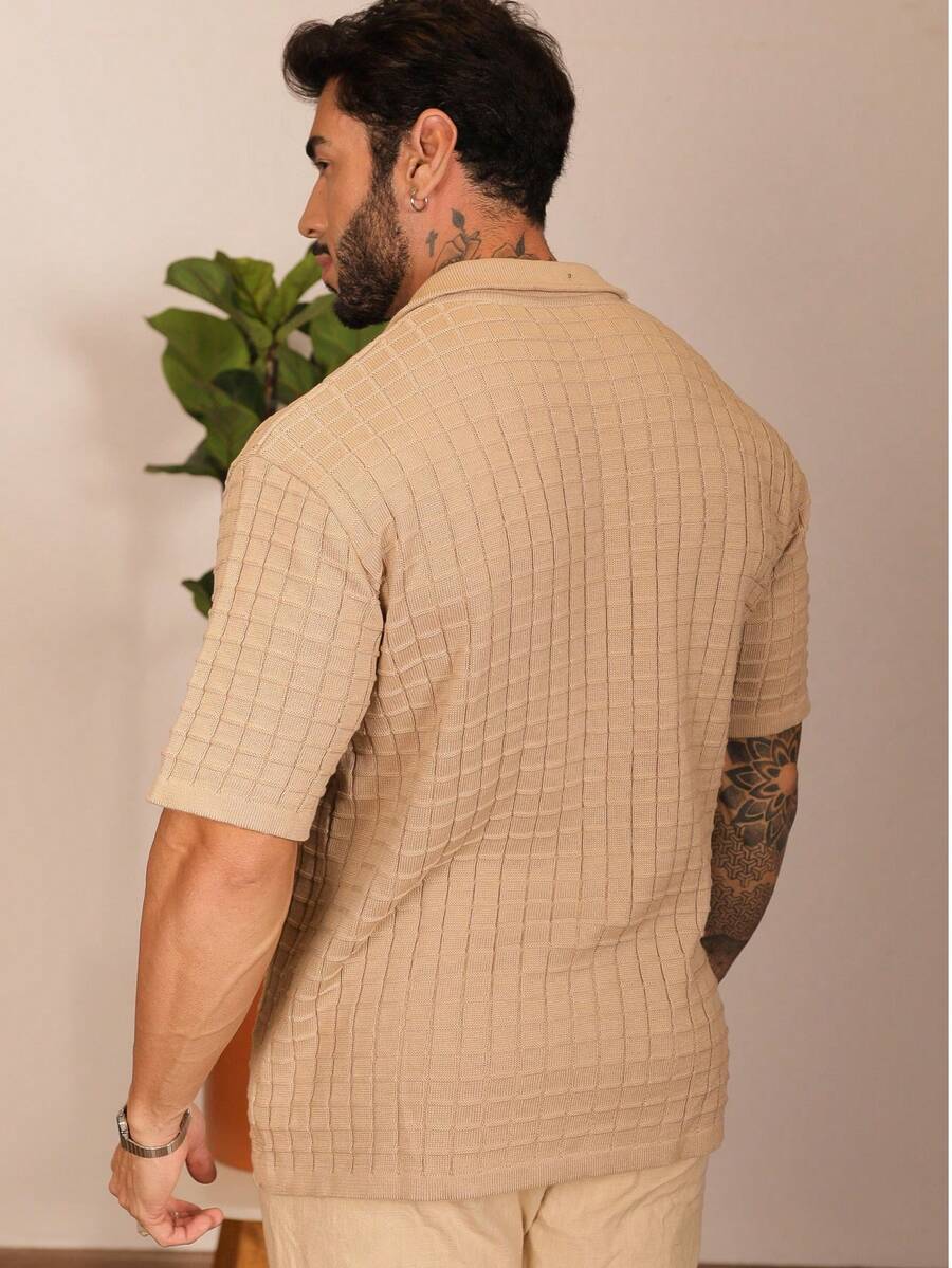 Camisa Oversized Masculina Tricô Texturizada Manga Curta