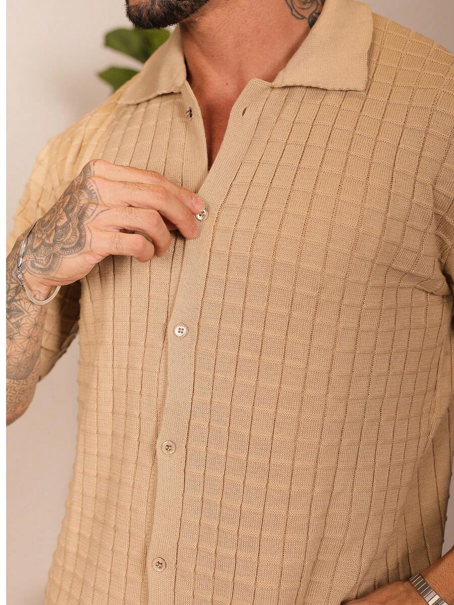 Camisa Oversized Masculina Tricô Texturizada Manga Curta
