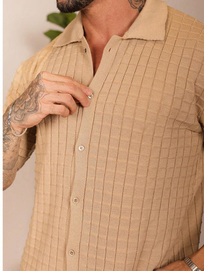 Camisa Oversized Masculina Tricô Texturizada Manga Curta