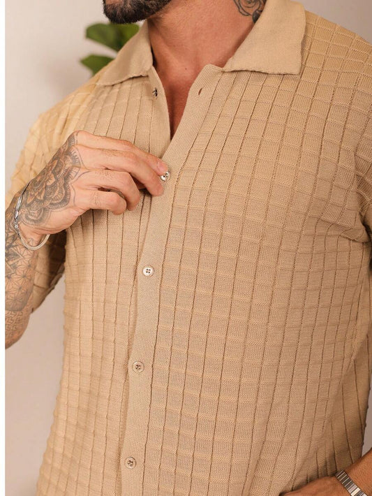 Camisa Oversized Masculina Tricô Texturizada Manga Curta
