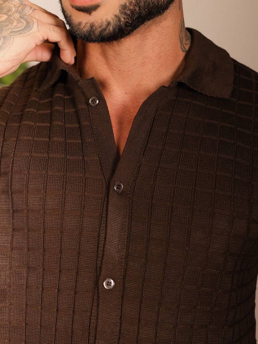 Camisa Oversized Masculina Tricô Texturizada Manga Curta