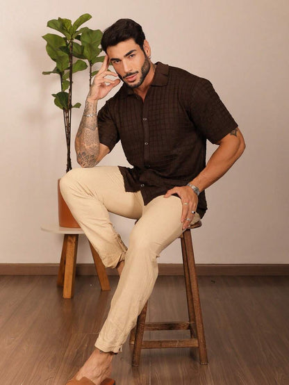 Camisa Oversized Masculina Tricô Texturizada Manga Curta