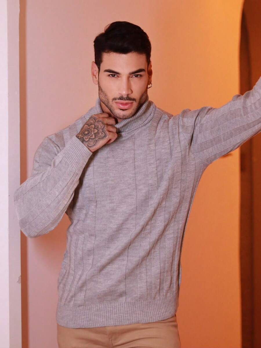 Suéter Masculino Tricô Gola Alta Slim Fit