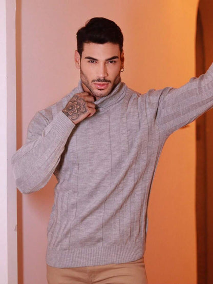Suéter Masculino Tricô Gola Alta Slim Fit
