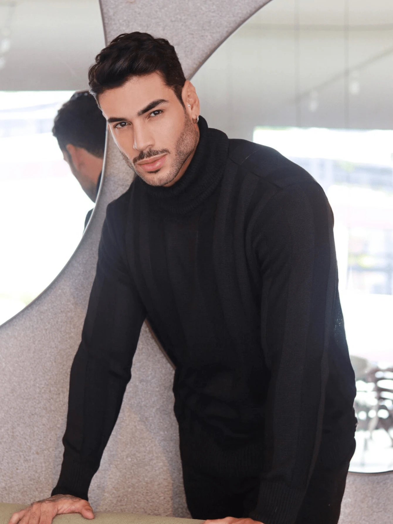 Suéter Masculino Tricô Gola Alta Slim Fit