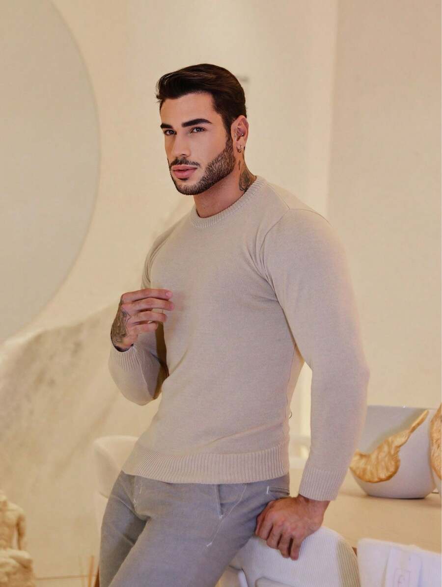 Suéter Masculino Tricô Gola Redonda Slim Fit