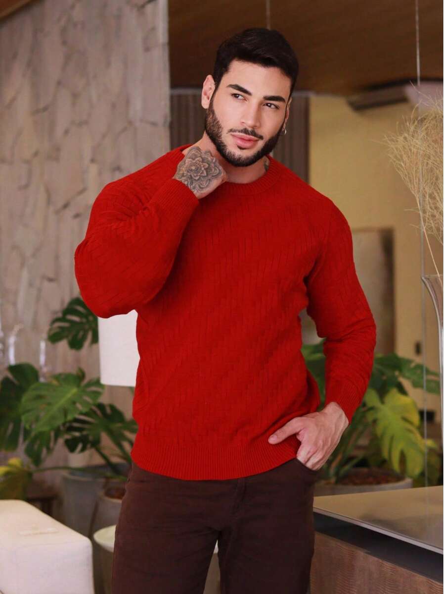 Suéter Masculino Tricô Ombro Caído Básico