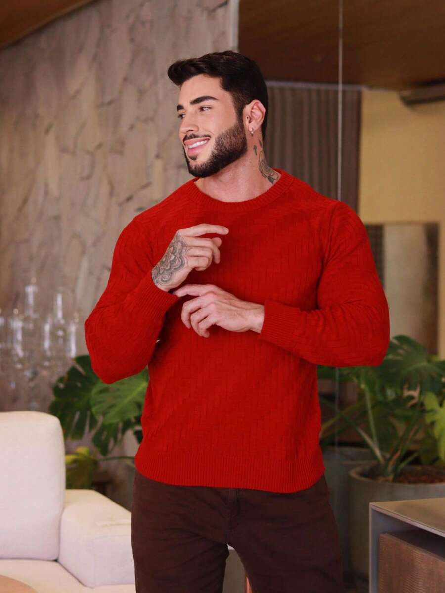 Suéter Masculino Tricô Ombro Caído Básico