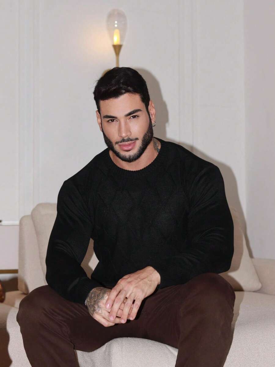 Suéter Masculino Tricô Ombro Caído Básico