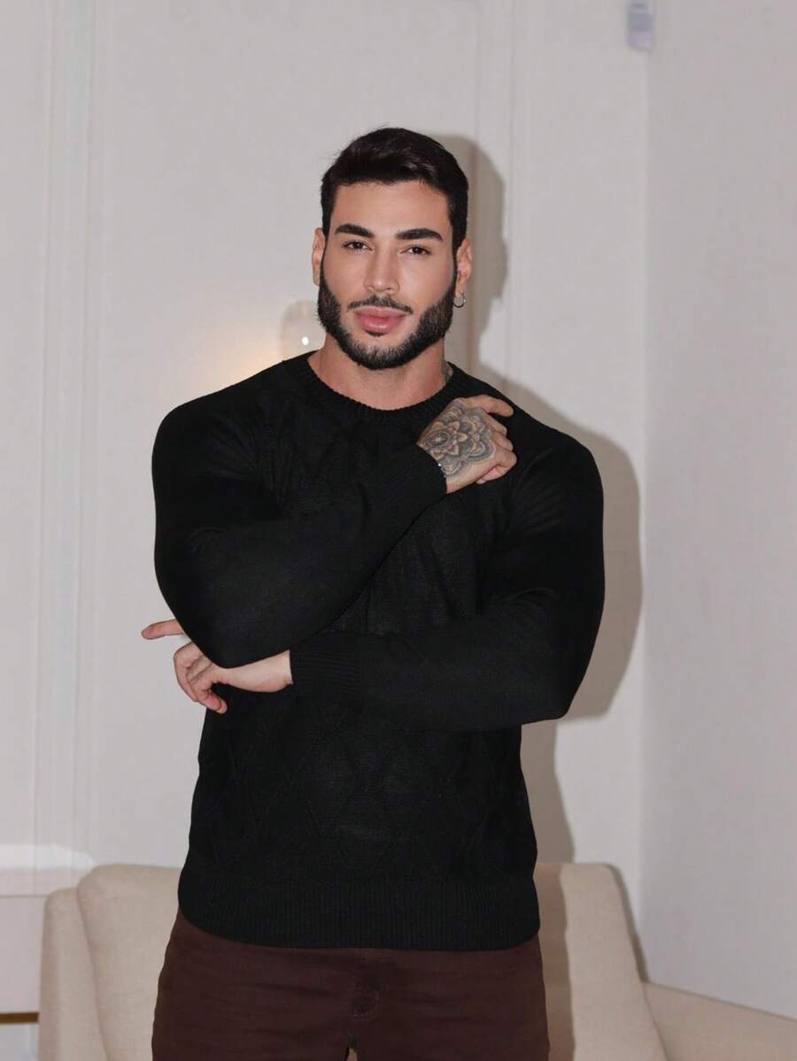 Suéter Masculino Tricô Ombro Caído Básico