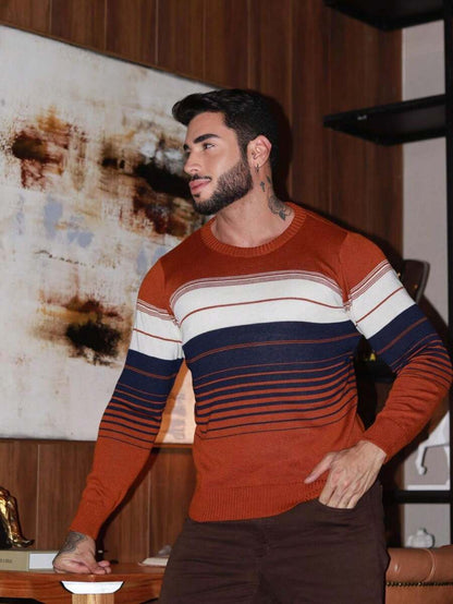Suéter Masculino Tricô Listrado Texturizado