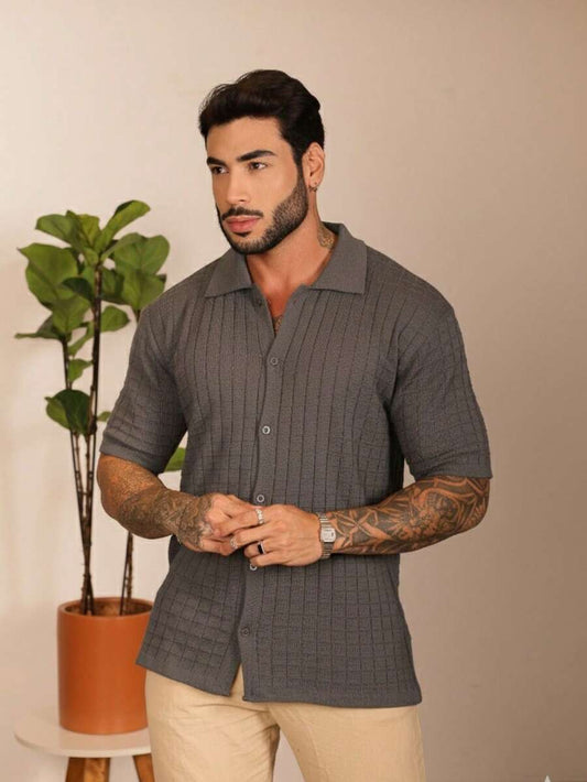 Camisa Oversized Masculina Tricô Texturizada Manga Curta