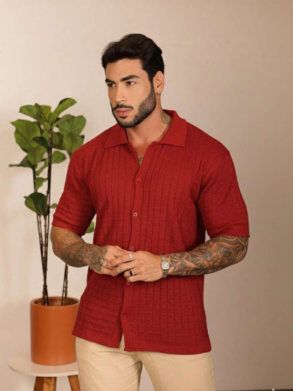 Camisa Oversized Masculina Tricô Texturizada Manga Curta