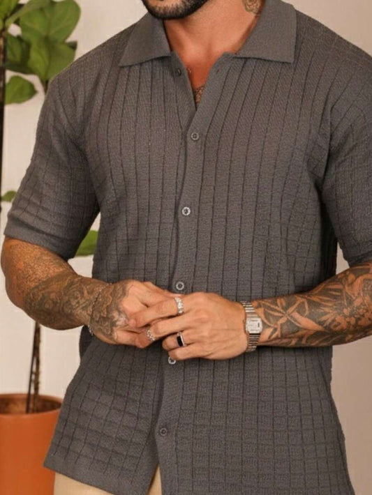 Camisa Oversized Masculina Tricô Texturizada Manga Curta