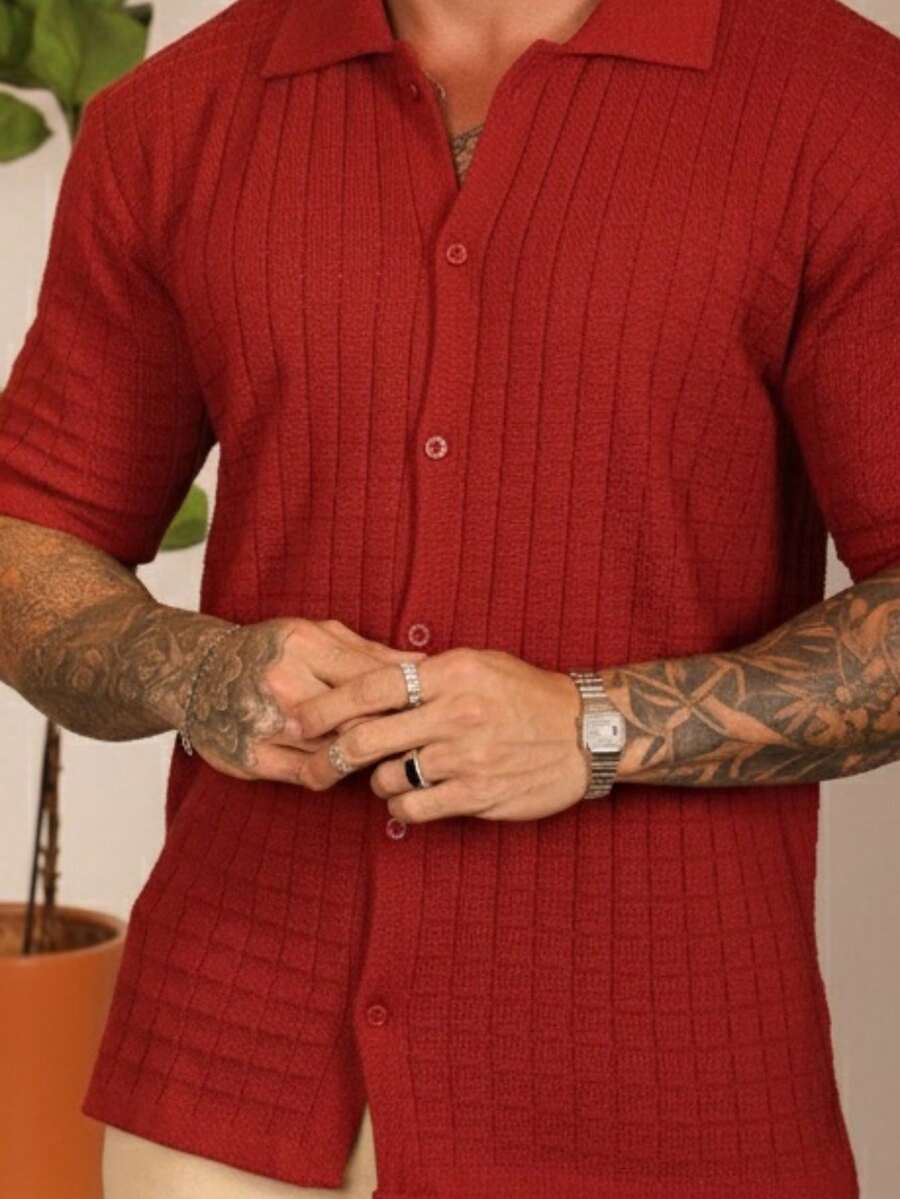 Camisa Oversized Masculina Tricô Texturizada Manga Curta