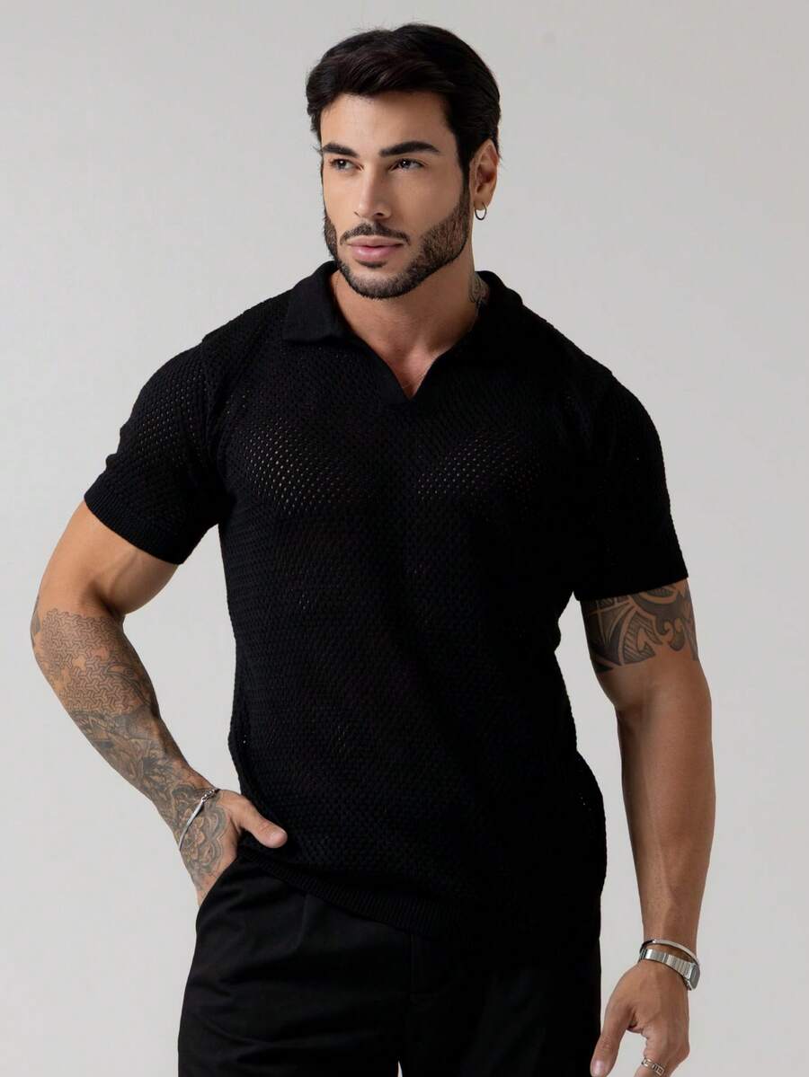 Camisa Polo Tricô Furadinha Manga Curta