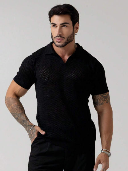 Camisa Polo Tricô Furadinha Manga Curta