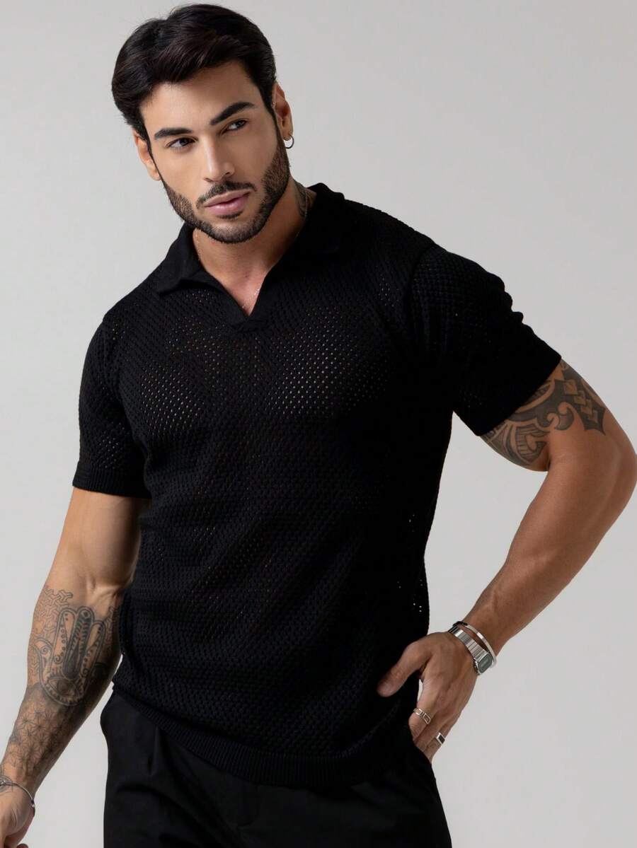 Camisa Polo Tricô Furadinha Manga Curta