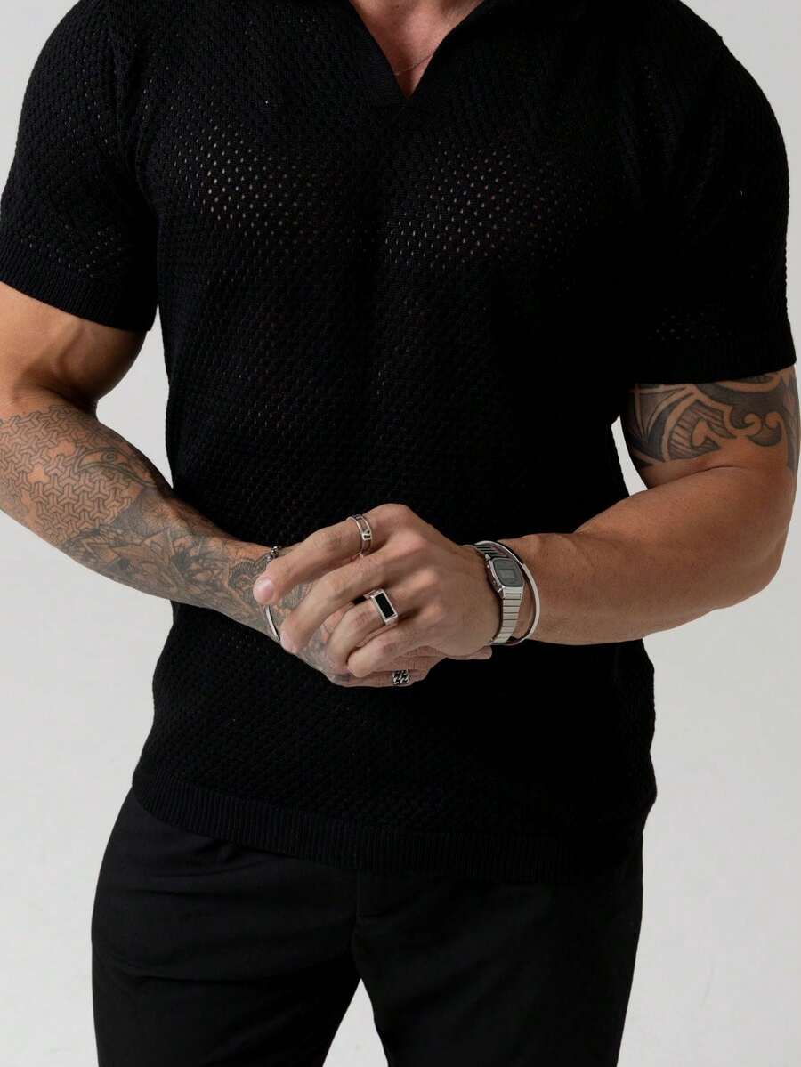 Camisa Polo Tricô Furadinha Manga Curta